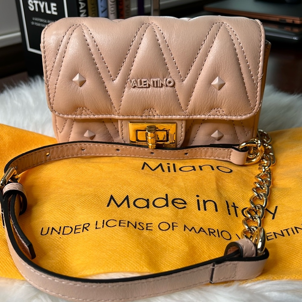 Valentino By Mario Valentino Papillon Studs Quilted Leather Crossbody Or Bum Bag
